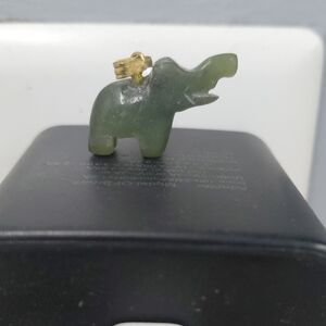 Vintage Green Jade Elephant Pendant with Gold Bail